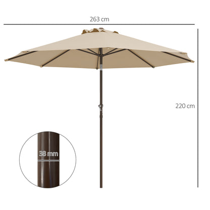 Garden Umbrella Straight Ø 2.63m Metal Round Polyester 180g/m² Tiltable crank beige