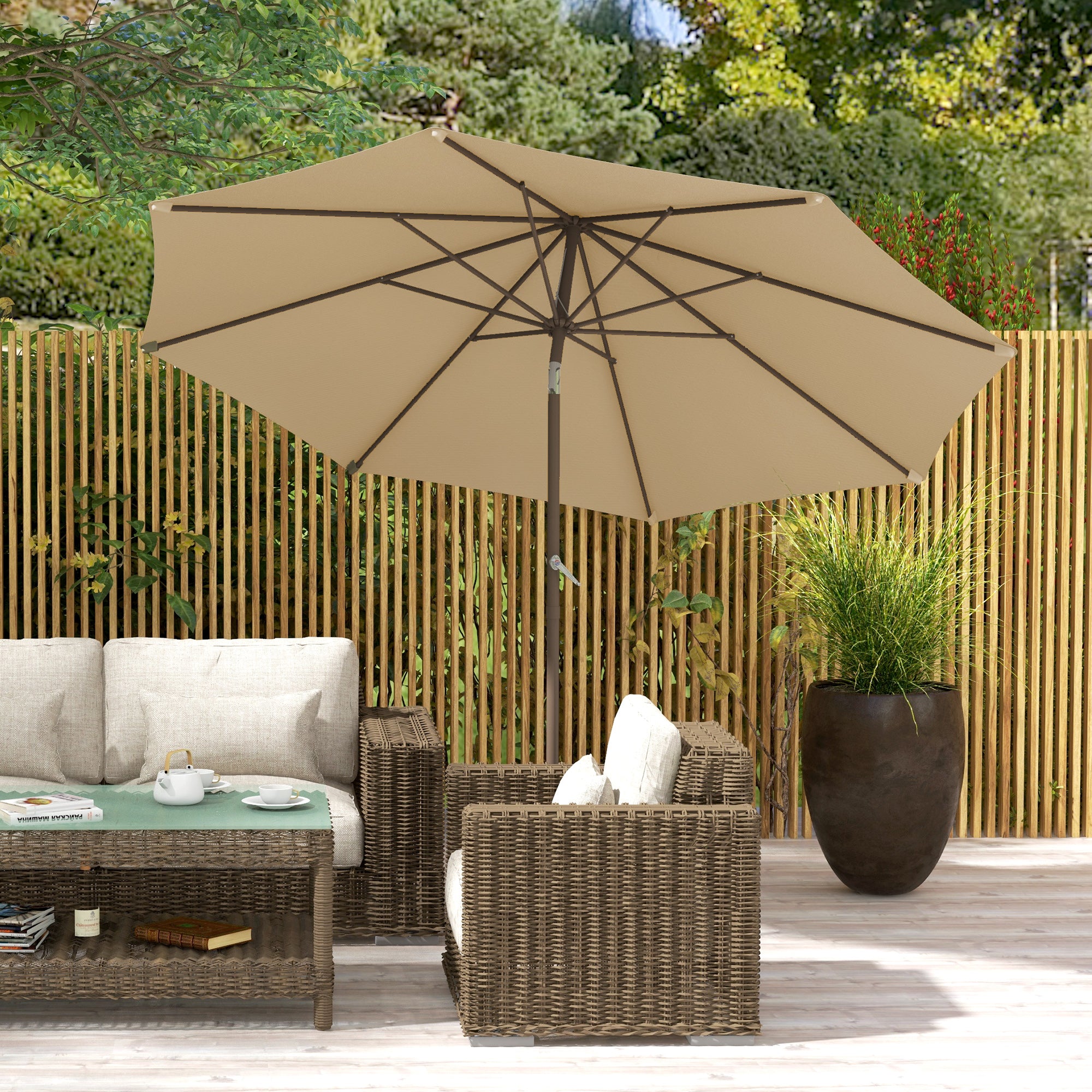 Garden Umbrella Straight Ø 2.63m Metal Round Polyester 180g/m² Tiltable crank beige