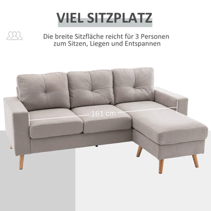 L-Shaped Fabric Sofa, Couch Set in Linen Look, Corner Sofa with Chaise Longue for 3 People, Corner Couch for Living Room, Light Gray, 193 x 136 x 85 cm