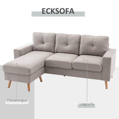 L-Shaped Fabric Sofa, Couch Set in Linen Look, Corner Sofa with Chaise Longue for 3 People, Corner Couch for Living Room, Light Gray, 193 x 136 x 85 cm