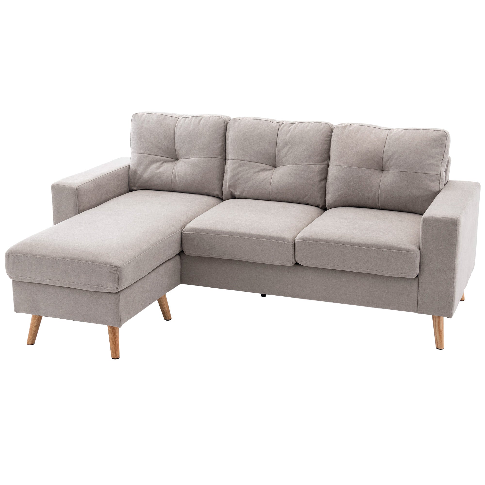 L-Shaped Fabric Sofa, Couch Set in Linen Look, Corner Sofa with Chaise Longue for 3 People, Corner Couch for Living Room, Light Gray, 193 x 136 x 85 cm