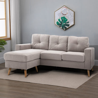 L-Shaped Fabric Sofa, Couch Set in Linen Look, Corner Sofa with Chaise Longue for 3 People, Corner Couch for Living Room, Light Gray, 193 x 136 x 85 cm