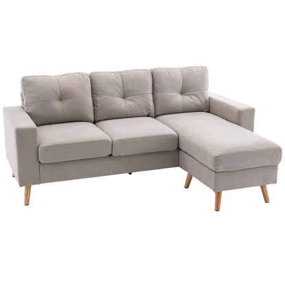 L-Shaped Fabric Sofa, Couch Set in Linen Look, Corner Sofa with Chaise Longue for 3 People, Corner Couch for Living Room, Light Gray, 193 x 136 x 85 cm
