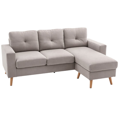 L-Shaped Fabric Sofa, Couch Set in Linen Look, Corner Sofa with Chaise Longue for 3 People, Corner Couch for Living Room, Light Gray, 193 x 136 x 85 cm