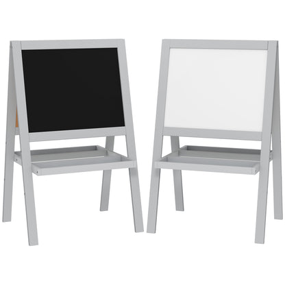 Children's Easel Painting Easel Double Sided with Whiteboard and Blackboard, Storage Shelves Included, Children's Board 18-48 Months, Gray