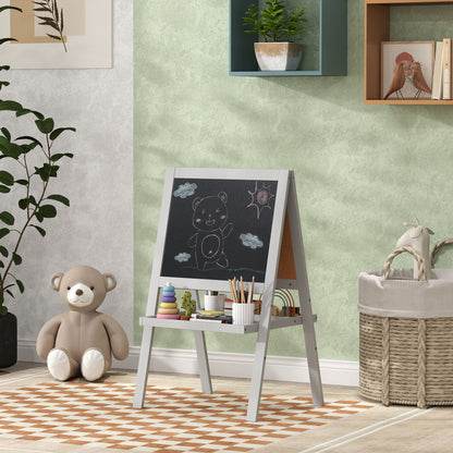 Children's Easel Painting Easel Double Sided with Whiteboard and Blackboard, Storage Shelves Included, Children's Board 18-48 Months, Gray