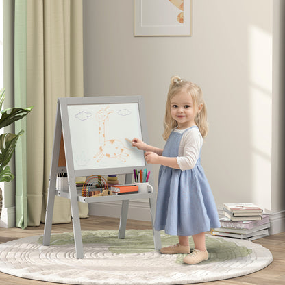 Children's Easel Painting Easel Double Sided with Whiteboard and Blackboard, Storage Shelves Included, Children's Board 18-48 Months, Gray