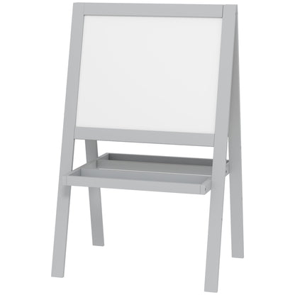 Children's Easel Painting Easel Double Sided with Whiteboard and Blackboard, Storage Shelves Included, Children's Board 18-48 Months, Gray
