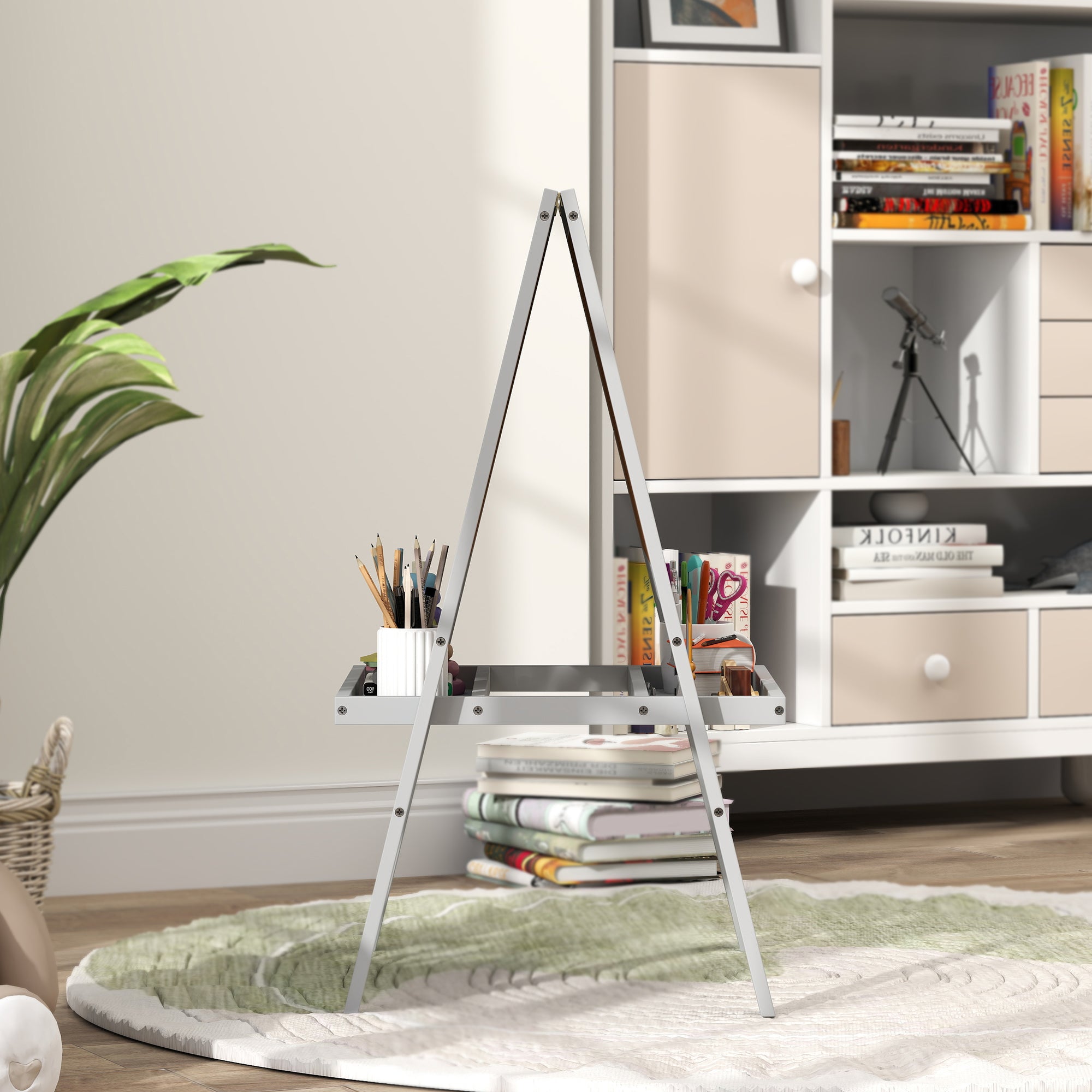 Children's Easel Painting Easel Double Sided with Whiteboard and Blackboard, Storage Shelves Included, Children's Board 18-48 Months, Gray