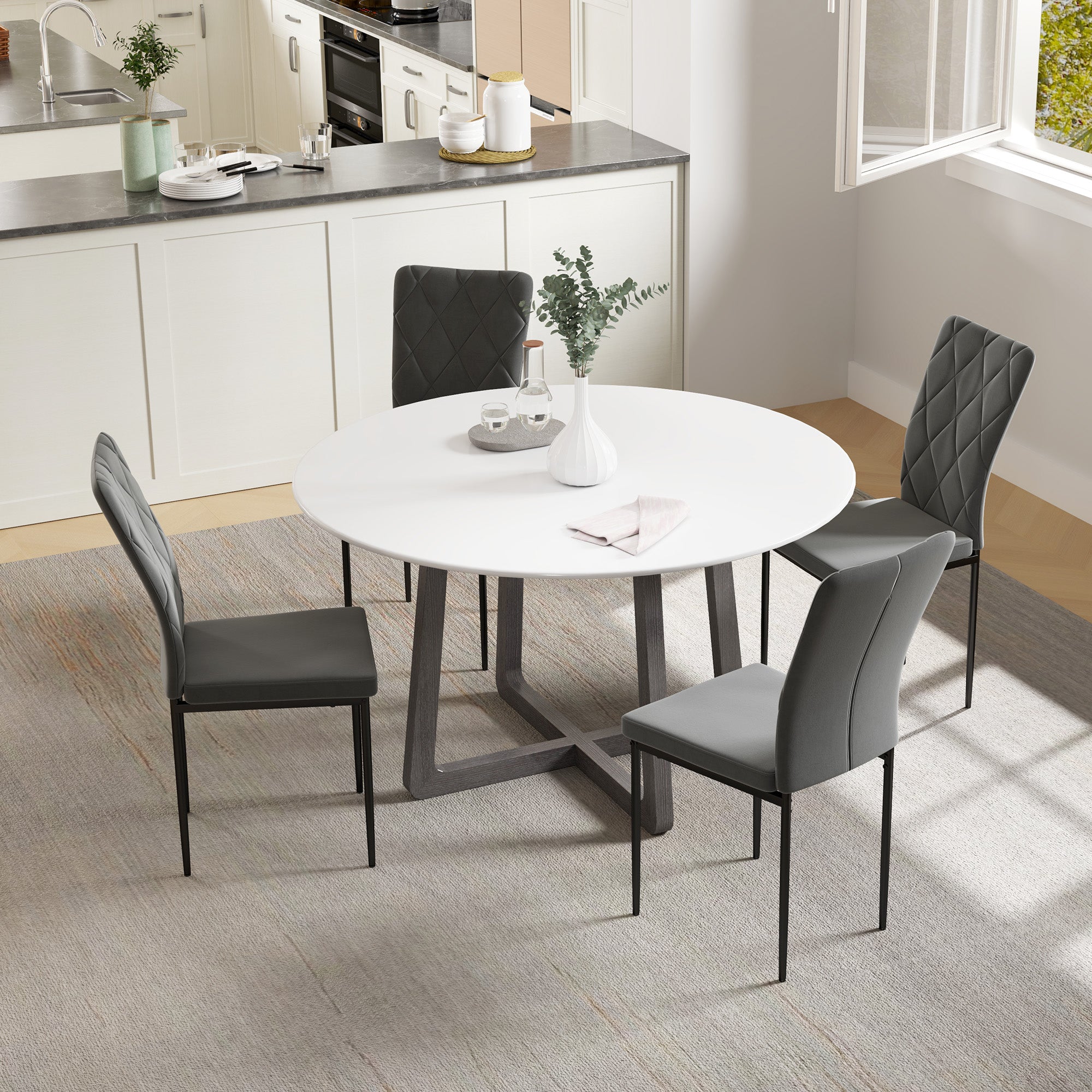 Dining Chairs Set of 4 Kitchen Chair with Backrest, Velvet Look, Upholstered Chair with Steel Legs, Modern Chairs, Living Room Chair for Dining Room, Living Room Dark Gray