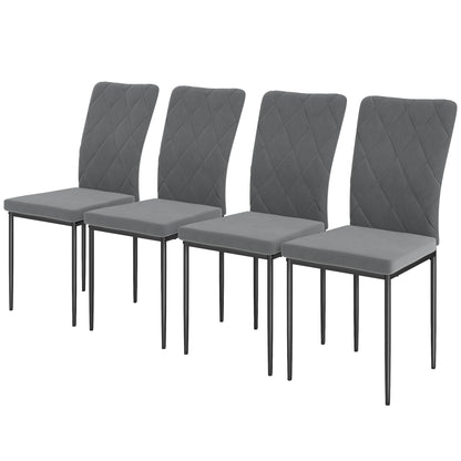 Dining Chairs Set of 4 Kitchen Chair with Backrest, Velvet Look, Upholstered Chair with Steel Legs, Modern Chairs, Living Room Chair for Dining Room, Living Room Dark Gray