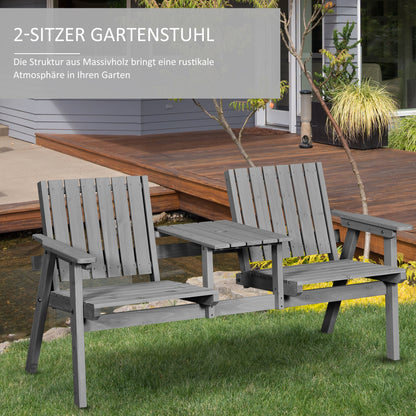 Garden Bench with Table, Seating Group, Patio Furniture, with Umbrella Hole, Bench, 2 Chairs, Solid Wood, Gray, 152 x 70 x 83 cm