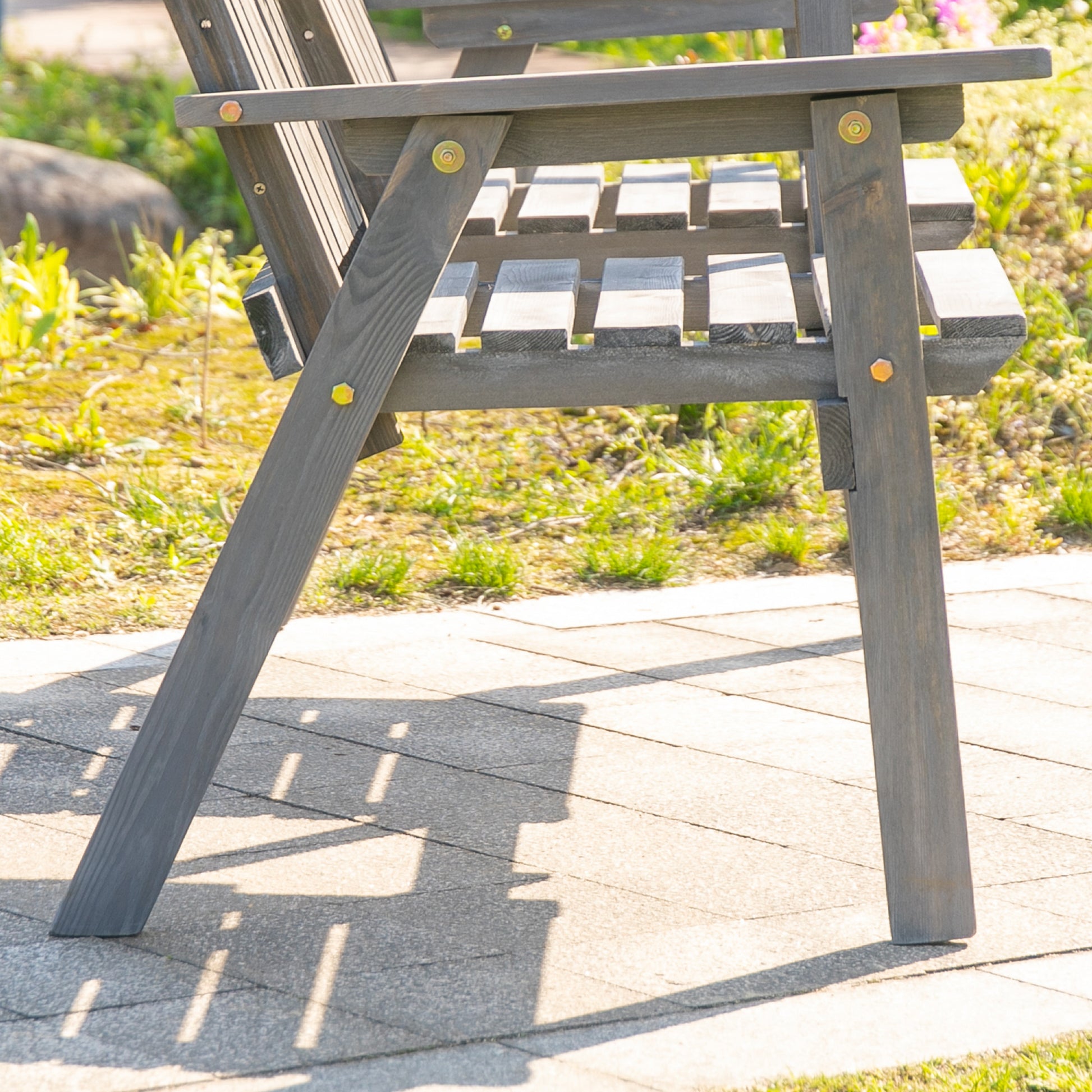 Garden Bench with Table, Seating Group, Patio Furniture, with Umbrella Hole, Bench, 2 Chairs, Solid Wood, Gray, 152 x 70 x 83 cm