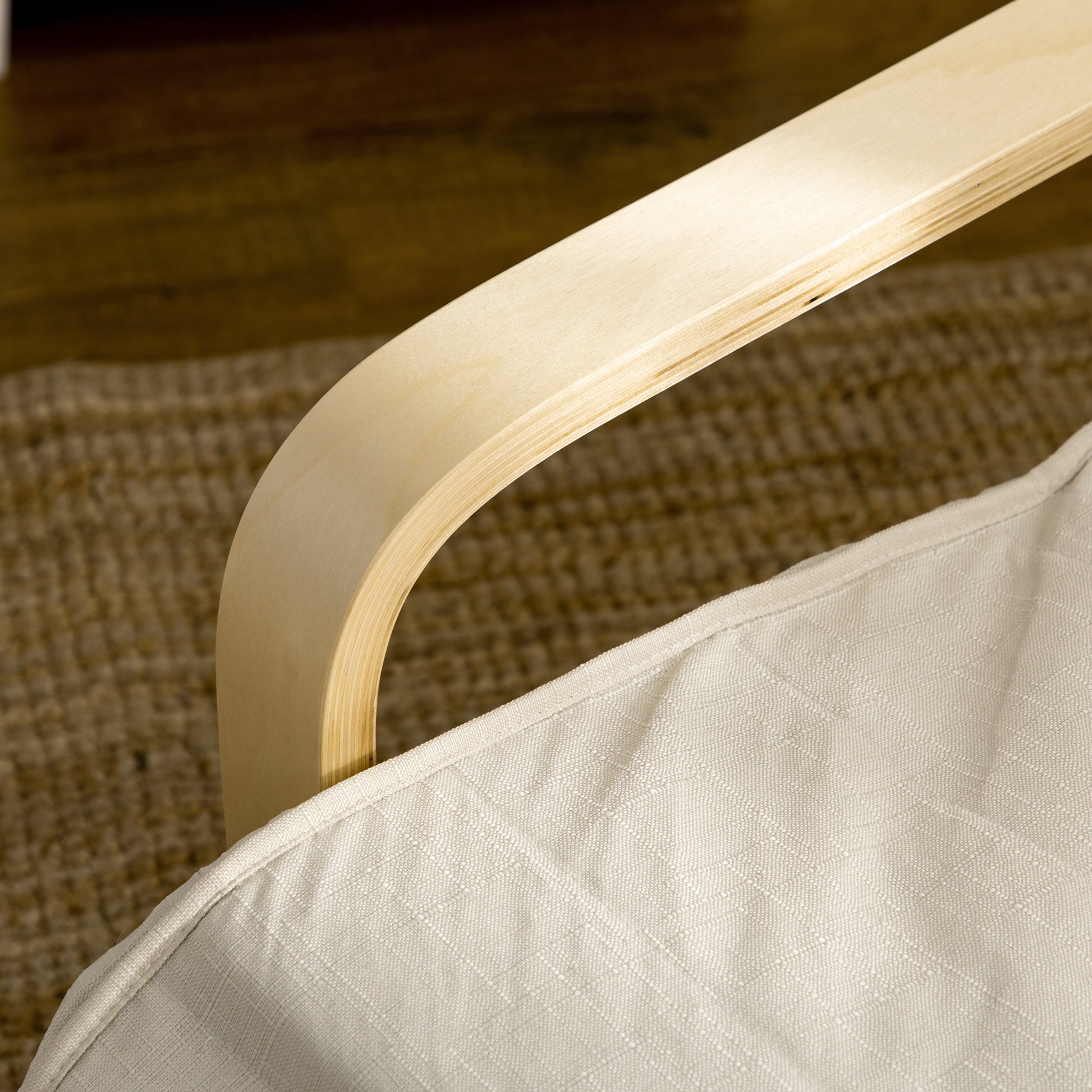 Armchair Living Room Recliner Lounge Chair Rest Chair with Armrests made of Birch Wood, 5-way adjustable Footrest, Reading Chair with Linen Look, Upholstered Chair for Bedroom, Cream White