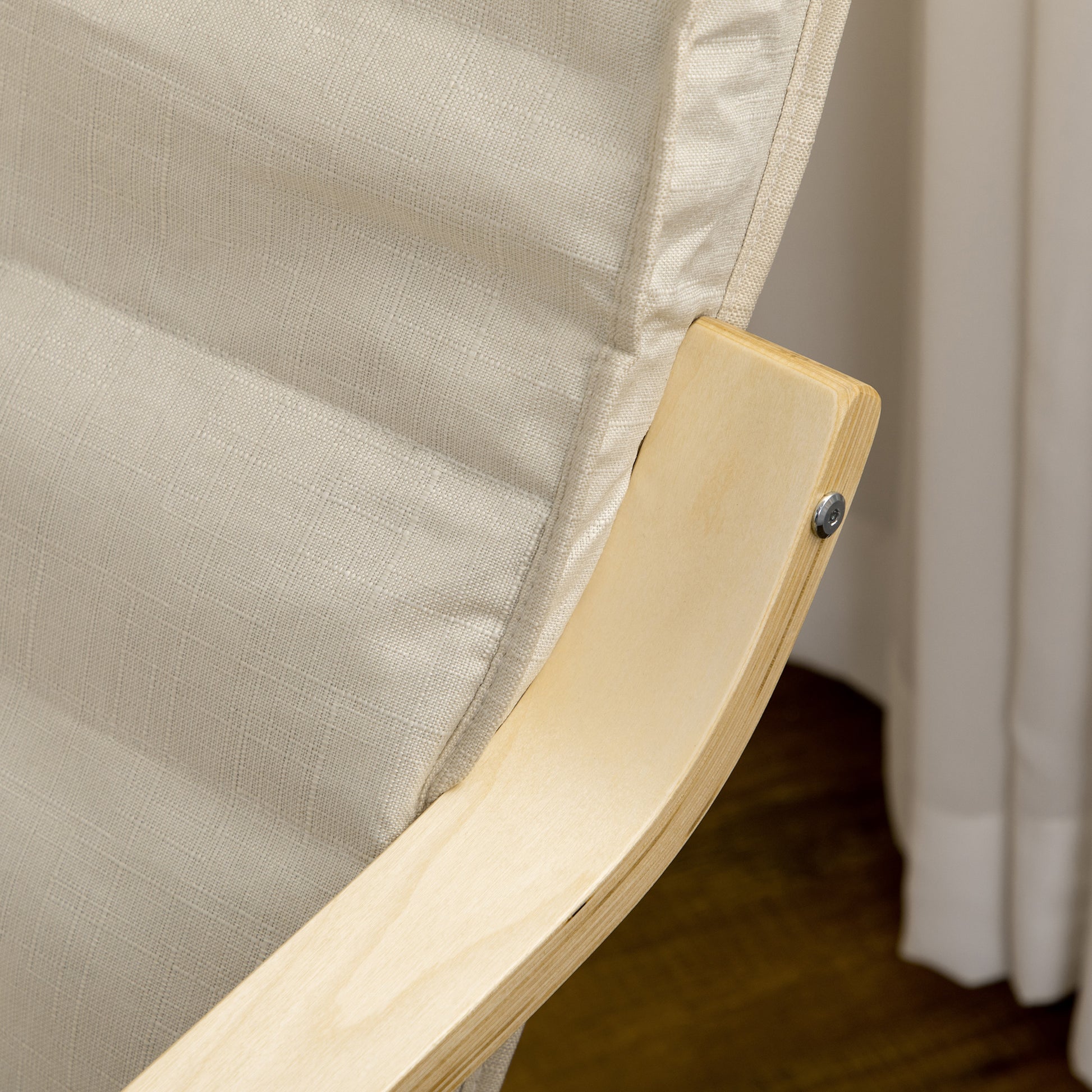 Armchair Living Room Recliner Lounge Chair Rest Chair with Armrests made of Birch Wood, 5-way adjustable Footrest, Reading Chair with Linen Look, Upholstered Chair for Bedroom, Cream White