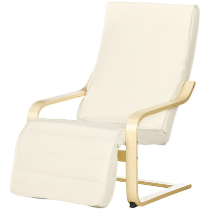 Armchair Living Room Recliner Lounge Chair Rest Chair with Armrests made of Birch Wood, 5-way adjustable Footrest, Reading Chair with Linen Look, Upholstered Chair for Bedroom, Cream White