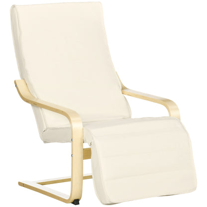 Armchair Living Room Recliner Lounge Chair Rest Chair with Armrests made of Birch Wood, 5-way adjustable Footrest, Reading Chair with Linen Look, Upholstered Chair for Bedroom, Cream White