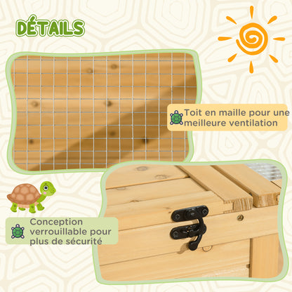 House Enclosure Habitat Cage for Small Tortoises with 2 Spaces 91 x 60.5 x 32 cm Light Yellow Solid Wood