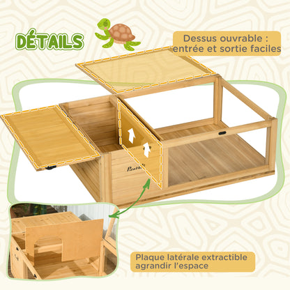House Enclosure Habitat Cage for Small Tortoises with 2 Spaces 91 x 60.5 x 32 cm Light Yellow Solid Wood