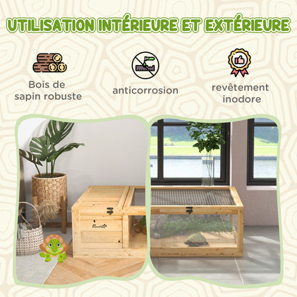 House Enclosure Habitat Cage for Small Tortoises with 2 Spaces 91 x 60.5 x 32 cm Light Yellow Solid Wood