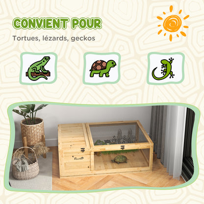House Enclosure Habitat Cage for Small Tortoises with 2 Spaces 91 x 60.5 x 32 cm Light Yellow Solid Wood