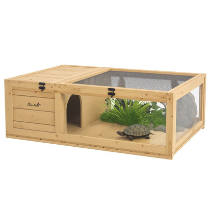 House Enclosure Habitat Cage for Small Tortoises with 2 Spaces 91 x 60.5 x 32 cm Light Yellow Solid Wood