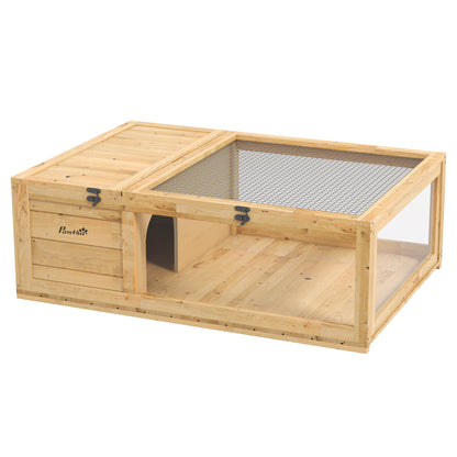 House Enclosure Habitat Cage for Small Tortoises with 2 Spaces 91 x 60.5 x 32 cm Light Yellow Solid Wood