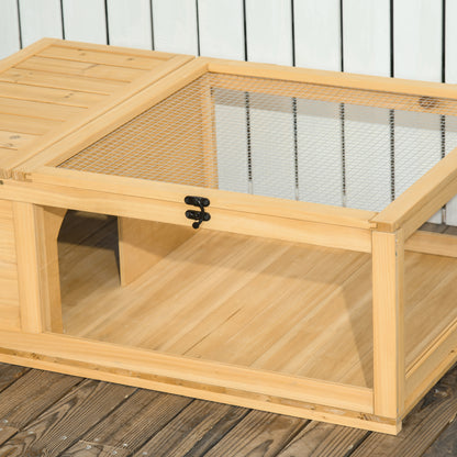 House Enclosure Habitat Cage for Small Tortoises with 2 Spaces 91 x 60.5 x 32 cm Light Yellow Solid Wood