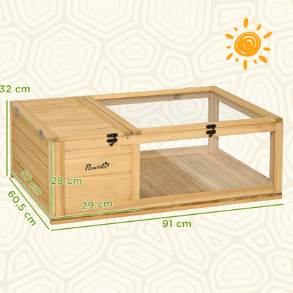 House Enclosure Habitat Cage for Small Tortoises with 2 Spaces 91 x 60.5 x 32 cm Light Yellow Solid Wood