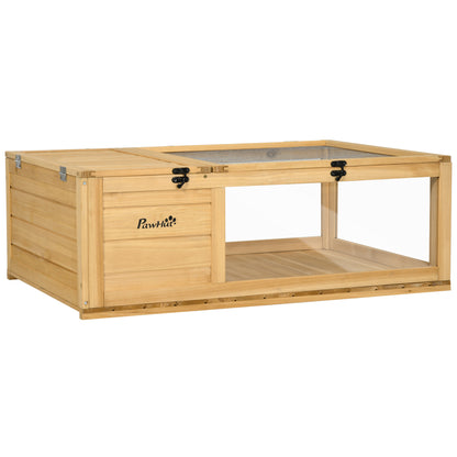 House Enclosure Habitat Cage for Small Tortoises with 2 Spaces 91 x 60.5 x 32 cm Light Yellow Solid Wood