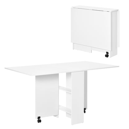 Folding Dining Table Kitchen Table with Wheels Foldable Wings and Shelves for 4-6 People 75x140x74 cm White