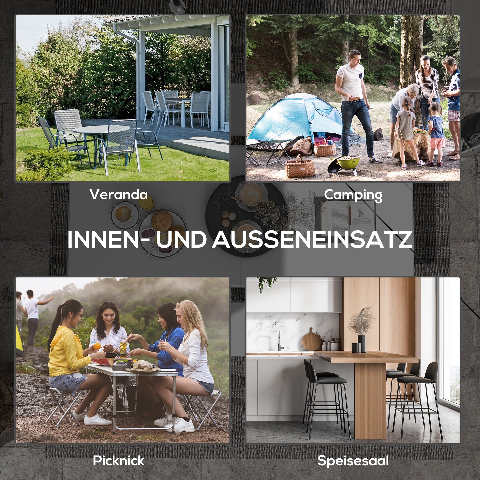 Camping Table Folding Table, Balcony Table for 6 People, Buffet Table for Garden, Holds up to 100 kg, HDPE, White, 180 x 75 x 73 cm