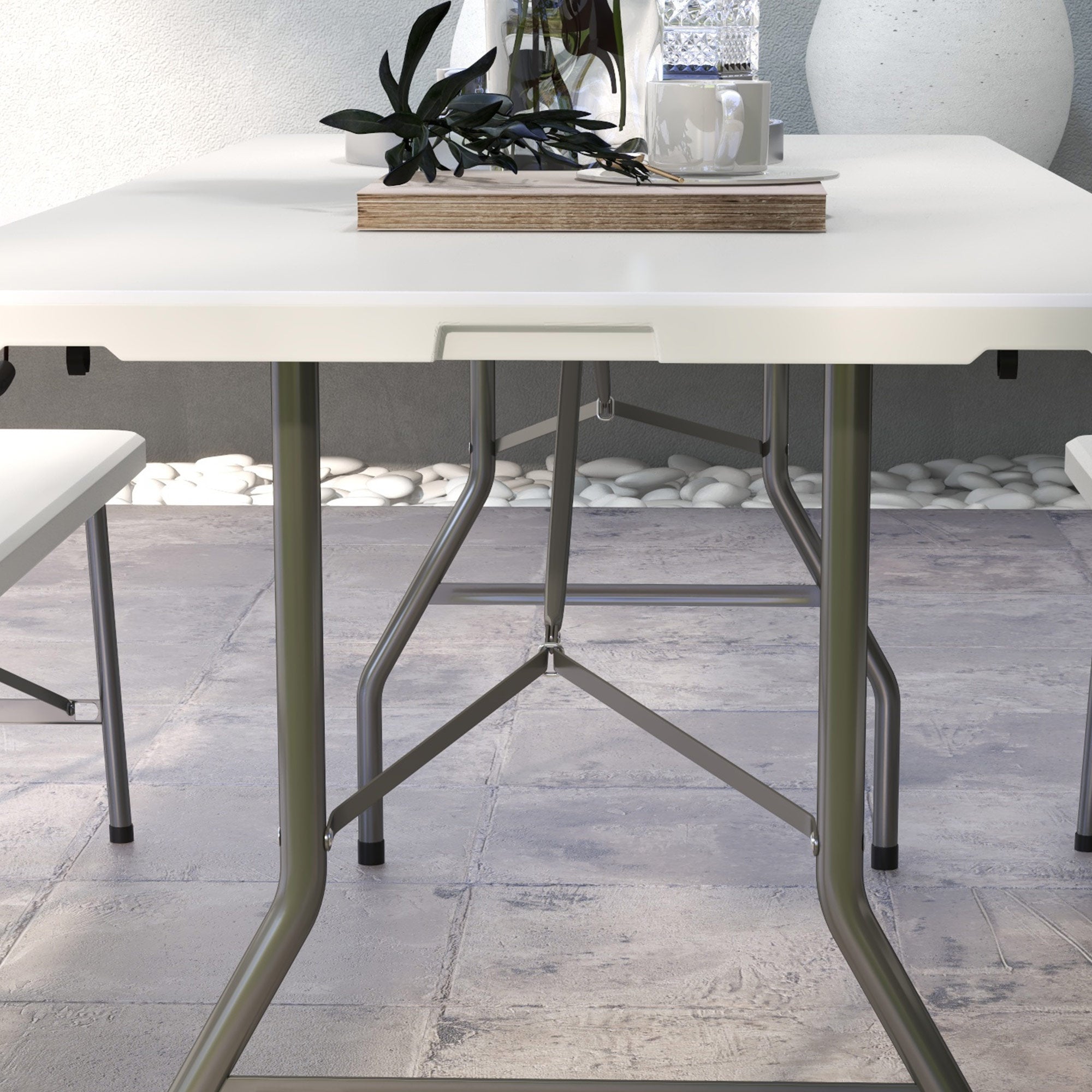 Camping Table Folding Table, Balcony Table for 6 People, Buffet Table for Garden, Holds up to 100 kg, HDPE, White, 180 x 75 x 73 cm