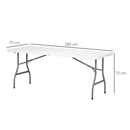 Camping Table Folding Table, Balcony Table for 6 People, Buffet Table for Garden, Holds up to 100 kg, HDPE, White, 180 x 75 x 73 cm