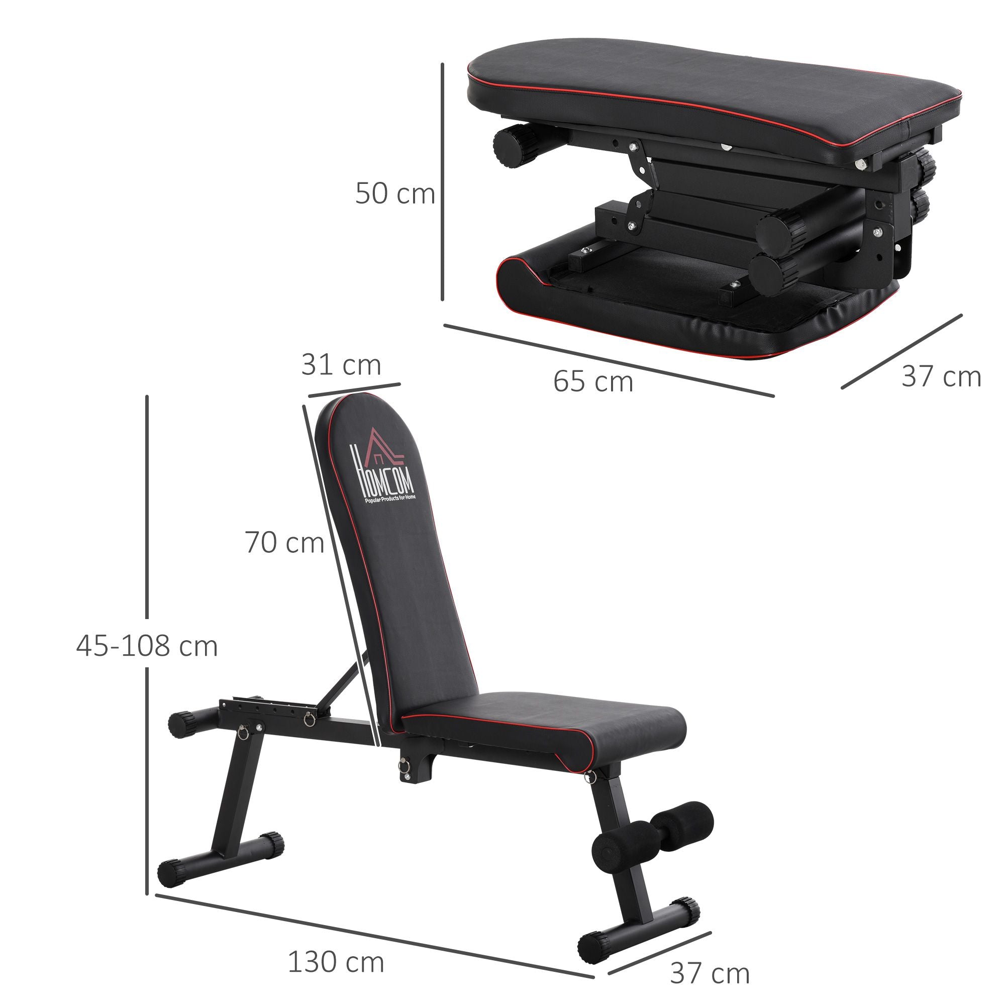 Weight Bench Foldable Workout Bench with Adjustable Backrest in 6 Positions Abdominal Bench for Complete Fitness Training at Home Gym Load 150 kg Black