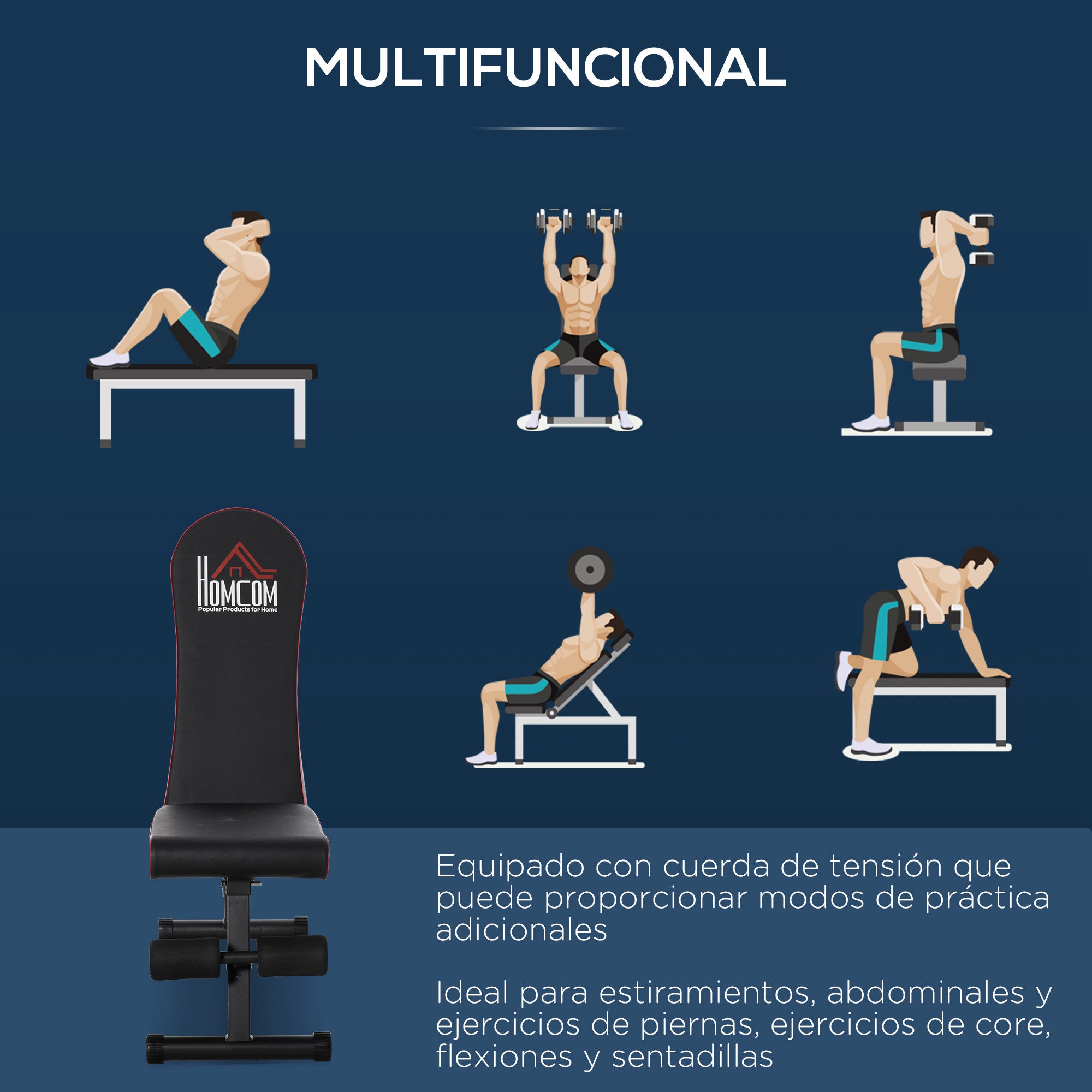 Weight Bench Foldable Workout Bench with Adjustable Backrest in 6 Positions Abdominal Bench for Complete Fitness Training at Home Gym Load 150 kg Black