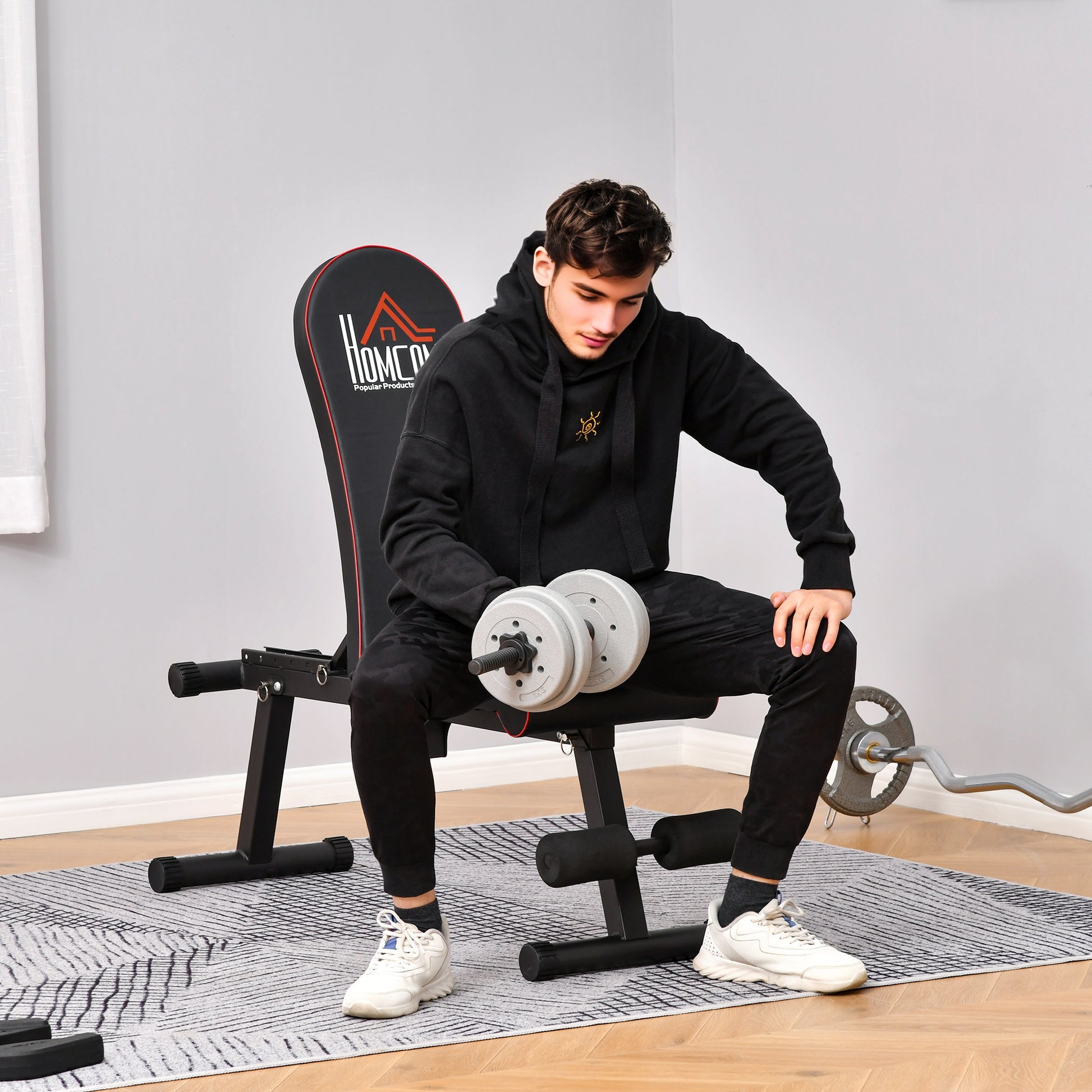 Weight Bench Foldable Workout Bench with Adjustable Backrest in 6 Positions Abdominal Bench for Complete Fitness Training at Home Gym Load 150 kg Black