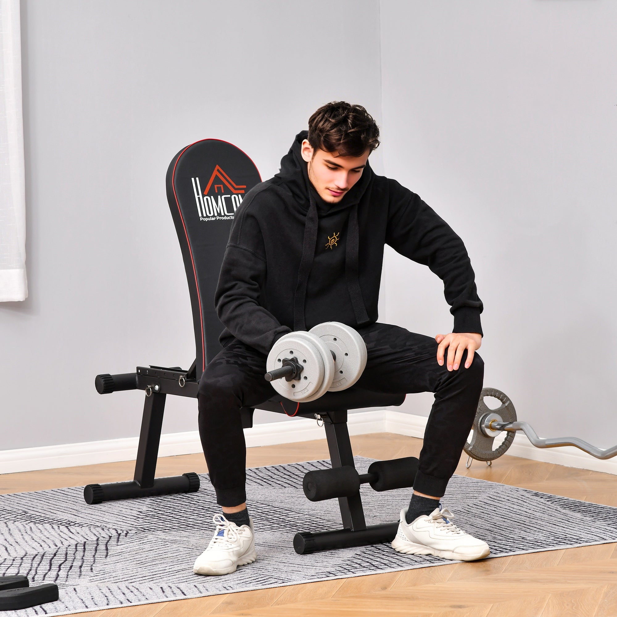 Weight Bench Foldable Workout Bench with Adjustable Backrest in 6 Positions Abdominal Bench for Complete Fitness Training at Home Gym Load 150 kg Black