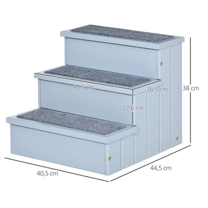 Pet Stairs 3 Steps Cat Stairs Pet Stairs for Dogs and Cats Animal Stairs Entry Aid with Carpet Storage Space for Sofa Bed Fir Wood Gray 40.5 x 44.5 x 38 cm