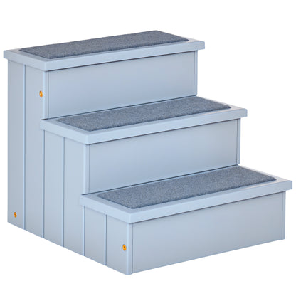 Pet Stairs 3 Steps Cat Stairs Pet Stairs for Dogs and Cats Animal Stairs Entry Aid with Carpet Storage Space for Sofa Bed Fir Wood Gray 40.5 x 44.5 x 38 cm