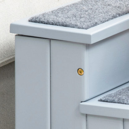 Pet Stairs 3 Steps Cat Stairs Pet Stairs for Dogs and Cats Animal Stairs Entry Aid with Carpet Storage Space for Sofa Bed Fir Wood Gray 40.5 x 44.5 x 38 cm