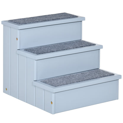 Pet Stairs 3 Steps Cat Stairs Pet Stairs for Dogs and Cats Animal Stairs Entry Aid with Carpet Storage Space for Sofa Bed Fir Wood Gray 40.5 x 44.5 x 38 cm