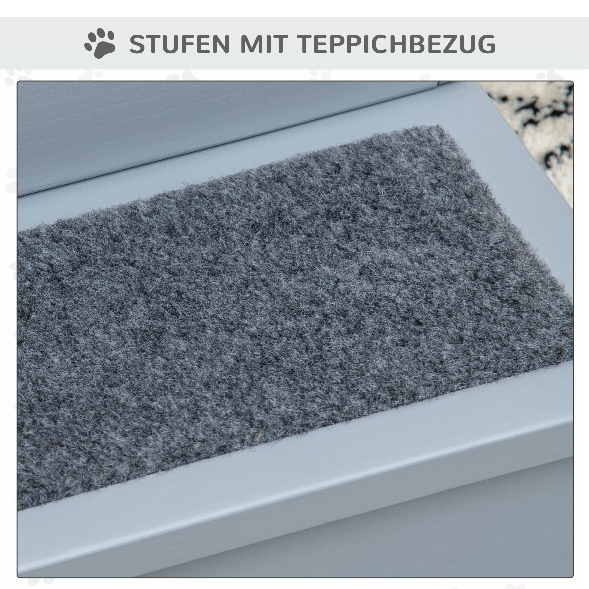 Pet Stairs 3 Steps Cat Stairs Pet Stairs for Dogs and Cats Animal Stairs Entry Aid with Carpet Storage Space for Sofa Bed Fir Wood Gray 40.5 x 44.5 x 38 cm