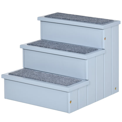 Pet Stairs 3 Steps Cat Stairs Pet Stairs for Dogs and Cats Animal Stairs Entry Aid with Carpet Storage Space for Sofa Bed Fir Wood Gray 40.5 x 44.5 x 38 cm