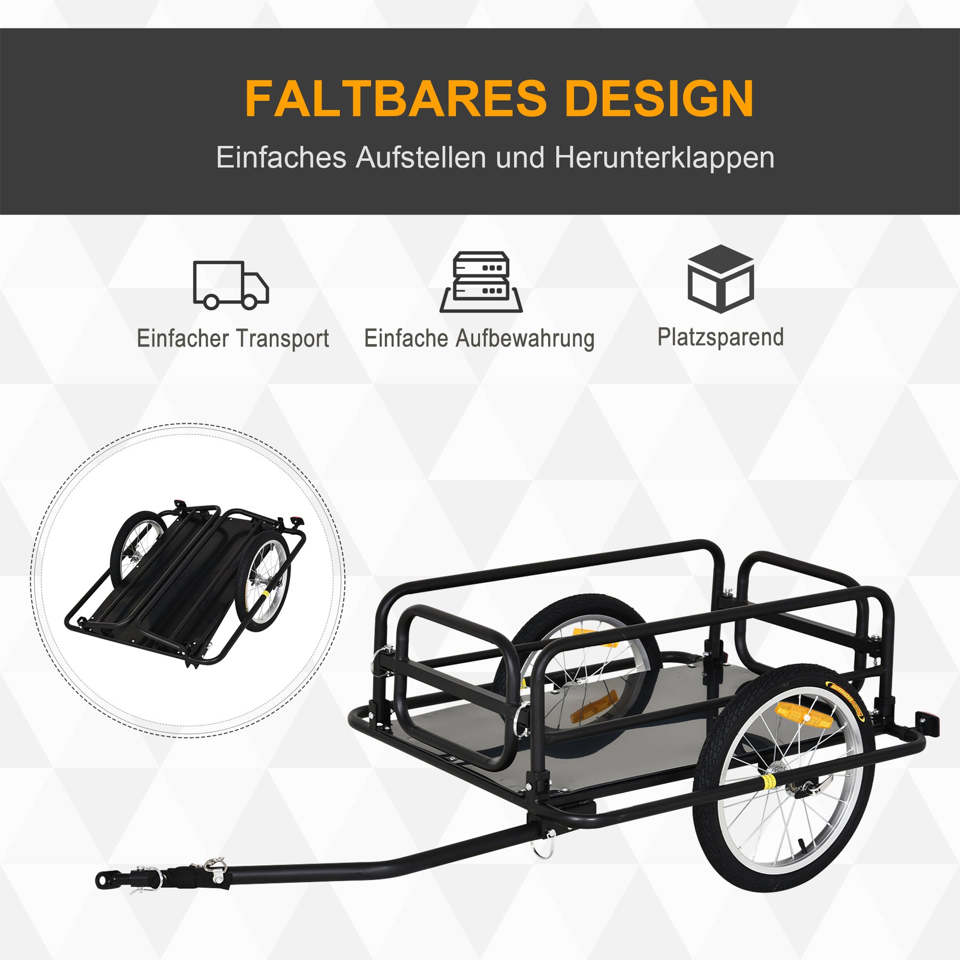 Bicycle Trailer Cargo Trailer for Bike 40 kg Capacity Transport Trailer Hand Wagon Coupling Steel Black 139 x 71.5 x 49 cm