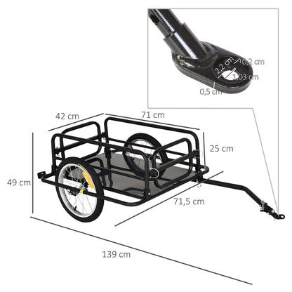 Bicycle Trailer Cargo Trailer for Bike 40 kg Capacity Transport Trailer Hand Wagon Coupling Steel Black 139 x 71.5 x 49 cm