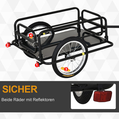 Bicycle Trailer Cargo Trailer for Bike 40 kg Capacity Transport Trailer Hand Wagon Coupling Steel Black 139 x 71.5 x 49 cm