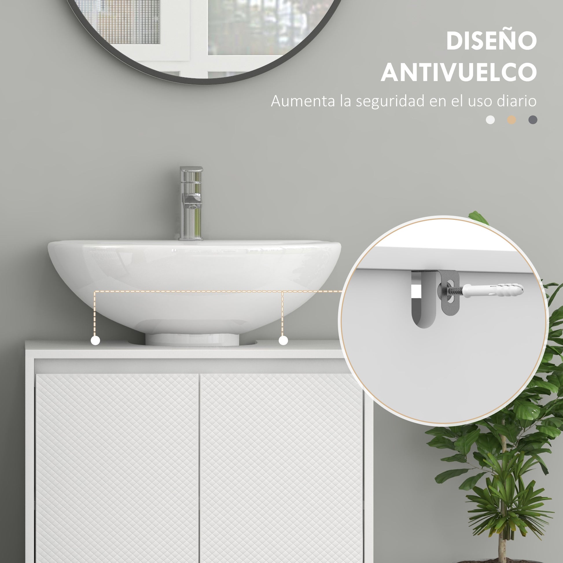 Under Sink Cabinet Modern Bathroom Vanity with Shelf Anti-Tip Foot 40 kg Load 60x30x60 cm White