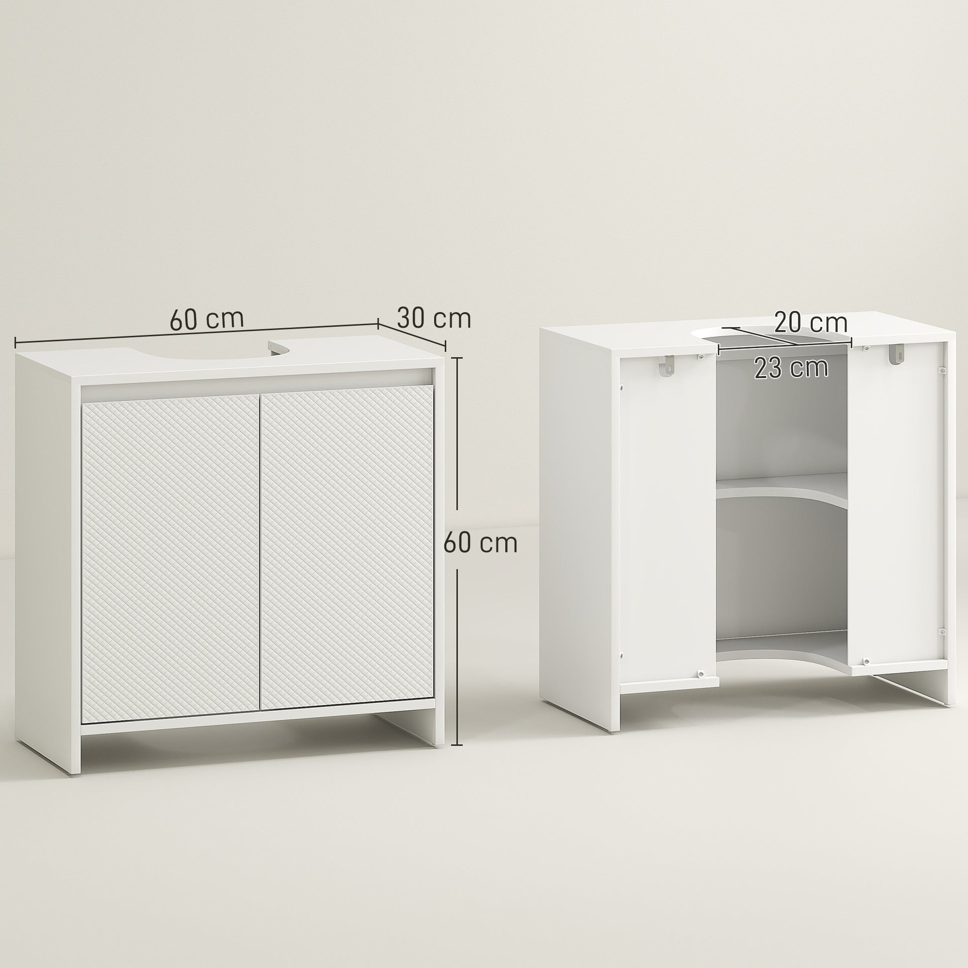 Under Sink Cabinet Modern Bathroom Vanity with Shelf Anti-Tip Foot 40 kg Load 60x30x60 cm White