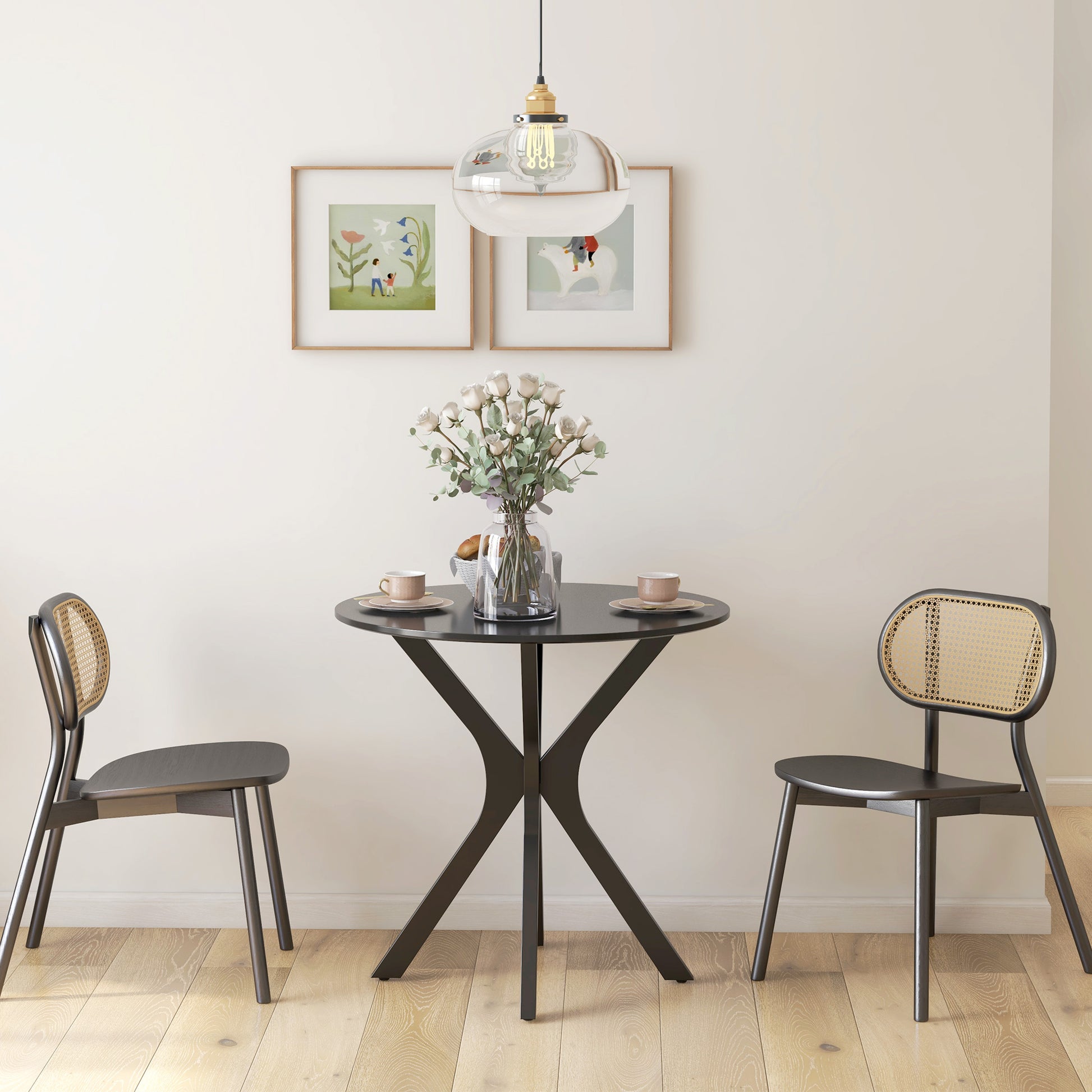 Dining Table 78 x 78 cm Round Kitchen Table for 2 Persons Dining Table with Spider Steel Frame Coffee Table for Kitchen, Dining Room and Living Room Black
